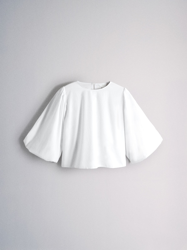 The Set 2 Pack Cotton Puff Sleeve Tops Navy Blue/White - Image 2 of 5