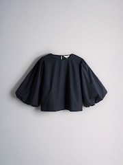 The Set 2 Pack Cotton Puff Sleeve Tops Navy Blue/White - Image 3 of 5