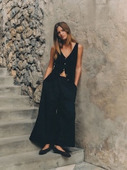 The Set 2 Pack Wide Leg Cotton Culottes Black/White - Image 6 of 10