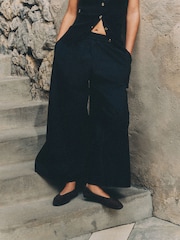 The Set 2 Pack Wide Leg Cotton Culottes Black/White - Image 8 of 10