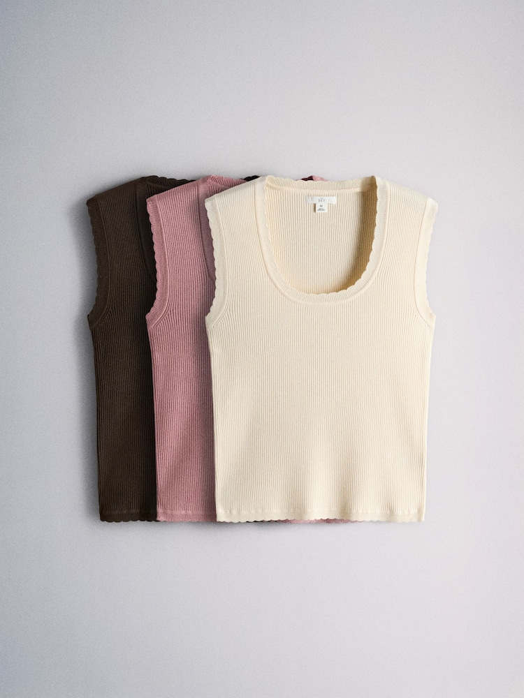 The Set 3 Pack Fine Knit Scallop Trim Vest Tops - Imaginea 1 din 6