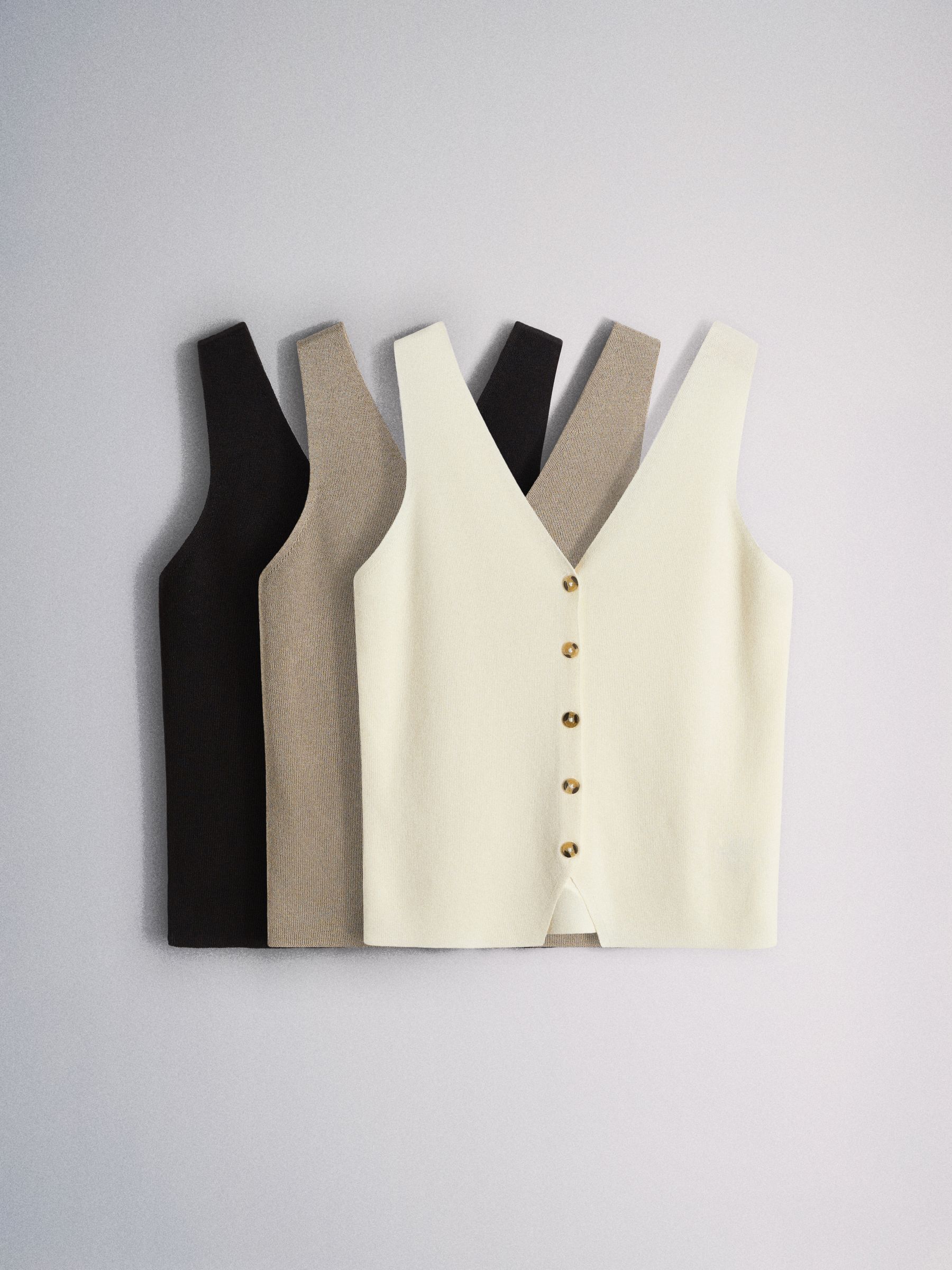 Buy The Set 3 Pack Knitted Button Down Waistcoat Black/Stone Brown