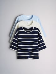 The Set 3 Pack Oversized Knitted T-Shirts Light Blue/Cream/Navy Stripe - Image 2 of 6