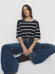 The Set 3 Pack Oversized Knitted T-Shirts Light Blue/Cream/Navy Stripe - Image 4 of 6