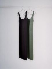 The Set 2 Pack Rib Knit Scoop Neck Coloumn Sleeveless Maxi Dress - Bild 1 von 3