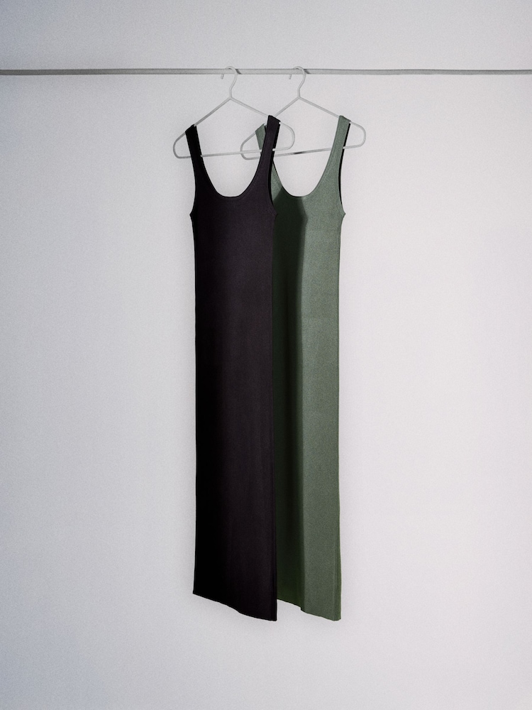 The Set 2 Pack Rib Knit Scoop Neck Coloumn Sleeveless Maxi Dress - Bild 1 von 3