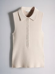 The Set 2 Pack Knitted Ribbed Polo Vests Chocolate Brown/Neutral Cream - Image 7 of 10