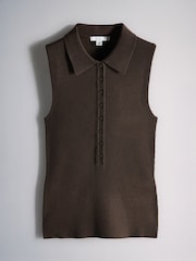 The Set 2 Pack Knitted Ribbed Polo Vests Chocolate Brown/Neutral Cream - Image 8 of 10