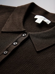 The Set 2 Pack Knitted Ribbed Polo Vests Chocolate Brown/Neutral Cream - Image 9 of 10