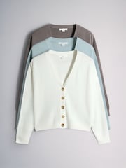The Set 3 Pack Knitted V-Neck Cardigans Brown/Light Blue/Cream - Image 4 of 7