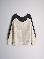 The Set 2 Pack Open Knit Slash Neck Jumpers Neutral/Black - Image 1 of 5