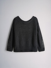 The Set 2 Pack Open Knit Slash Neck Jumpers Neutral/Black - Image 2 of 5