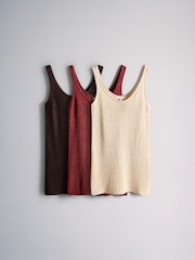 The Set 3 Pack Open Knit Scoop Neck Vest Tops Navy Blue/Brick Red/Cream - Image 2 of 6