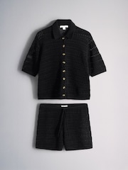 The Set 2 Pack Knitted Polo And Shorts Coord Set Black - Image 2 of 6