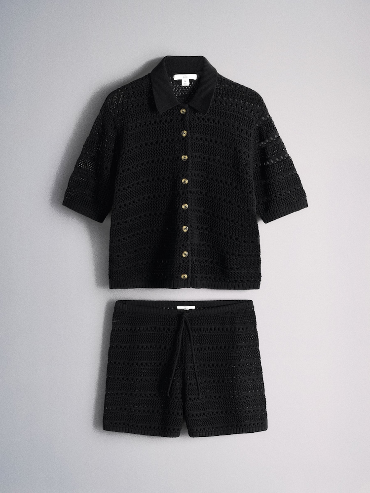The Set 2 Pack Knitted Polo And Shorts Coord Set Black - Image 2 of 6
