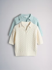 The Set 3/4 Sleeve Cable Knitted Jumpers Blue/Pastel Yellow - Image 1 of 5