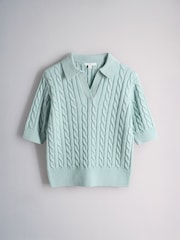 The Set 3/4 Sleeve Cable Knitted Jumpers Blue/Pastel Yellow - Image 2 of 5