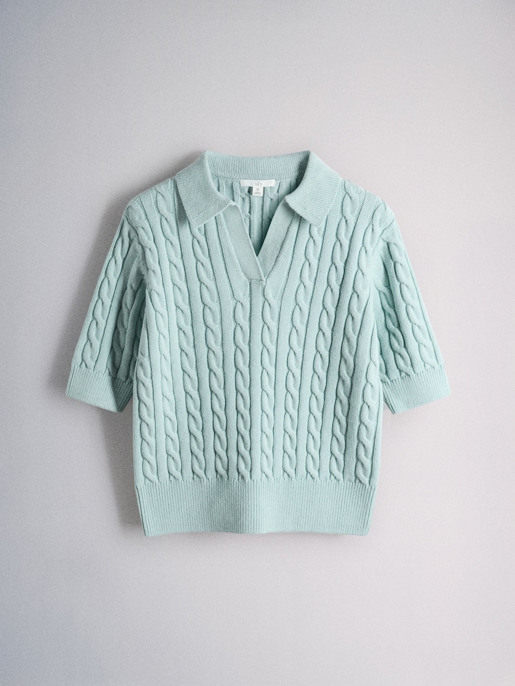 The Set 3/4 Sleeve Cable Knitted Jumpers Blue/Pastel Yellow - Image 2 of 5