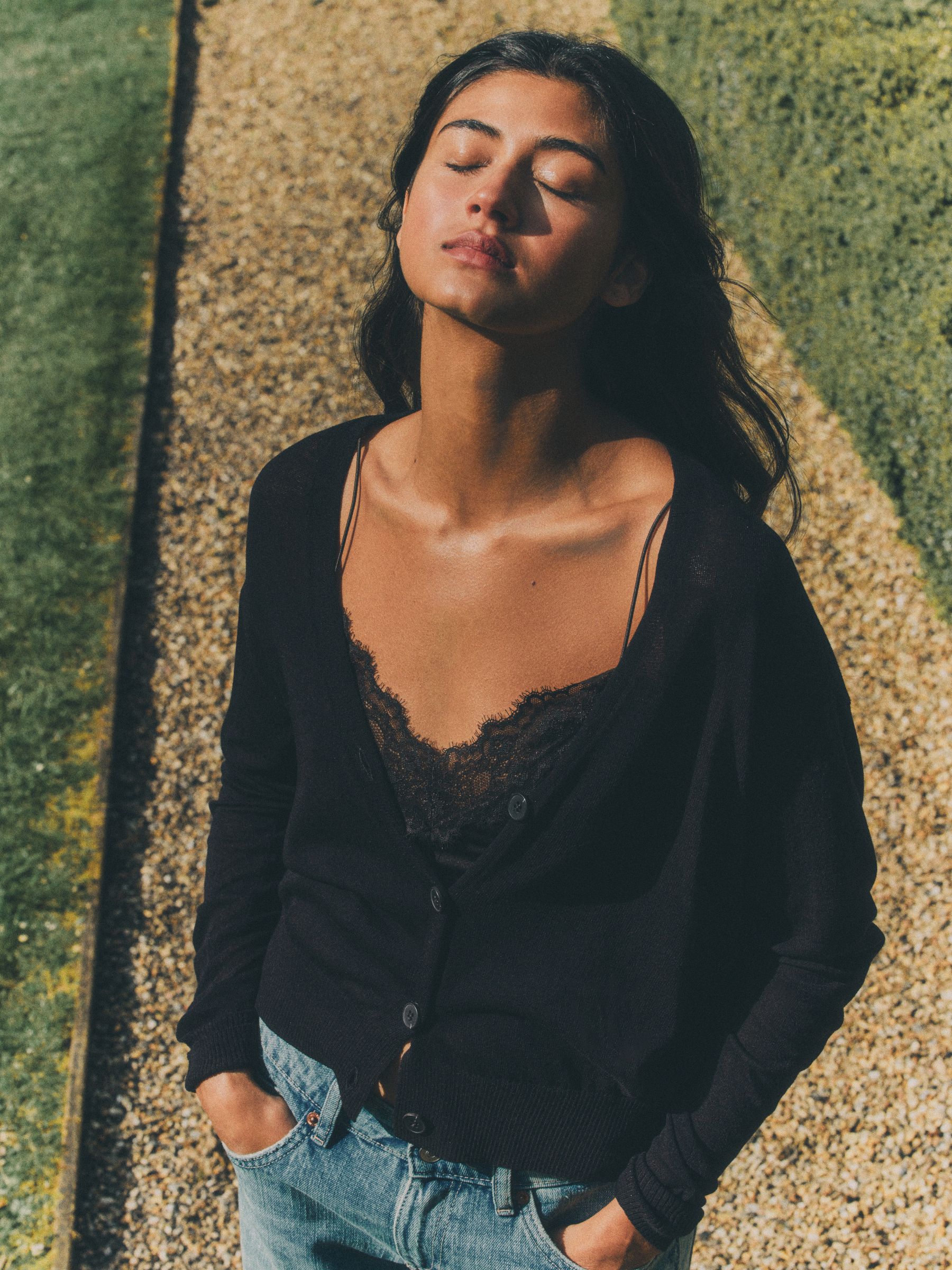 The Set 3 Pack Sheer Knit V-Neck Cardigans Black/Burgundy/Stone