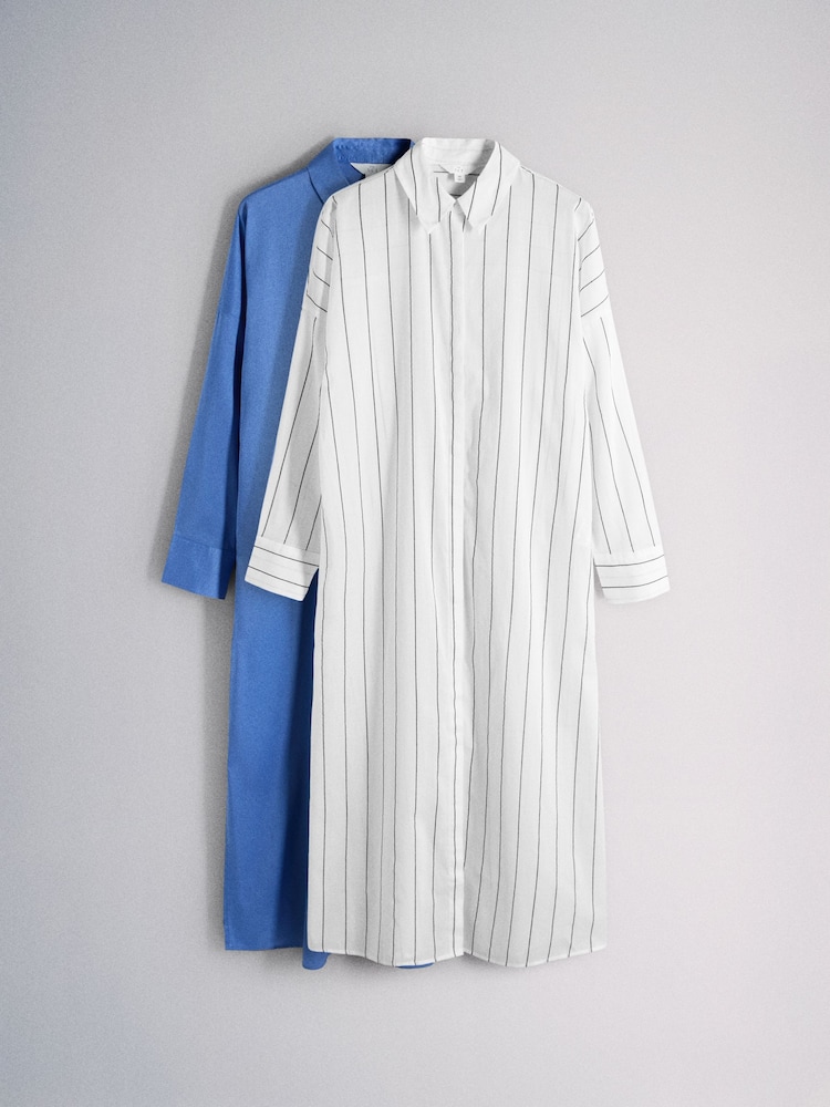 The Set 2 Pack Maxi Cotton Beach Shirt Dresses Blue/White Stripe - Image 2 of 11 The Set 2 Pack Maxi Cotton Beach Shirt Dresses Blue/White Stripe - Image 2 of 11