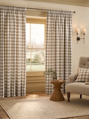 Woven Gingham Check Pencil Pleat Lined Curtains - 5의 이미지 1