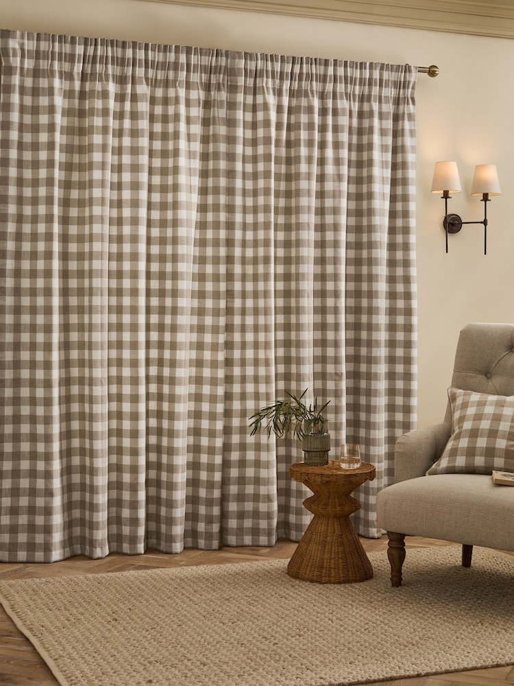 Woven Gingham Check Pencil Pleat Lined Curtains - 5의 이미지 2