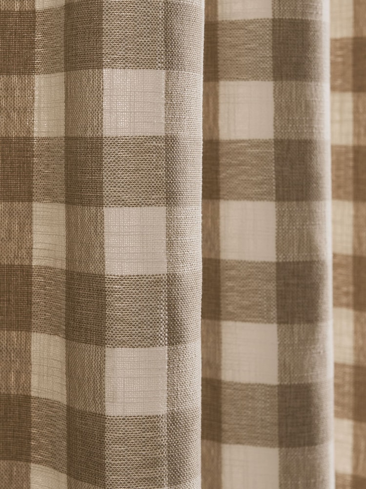 Woven Gingham Check Pencil Pleat Lined Curtains - 5의 이미지 5