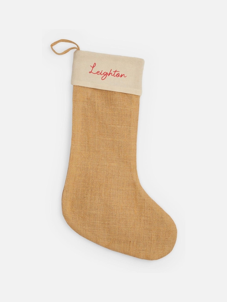 Personalised Christmas Jute Stockings by Stitchstyle. - Image 1 of 4 Personalised Christmas Jute Stockings by Stitchstyle. - Image 1 of 4