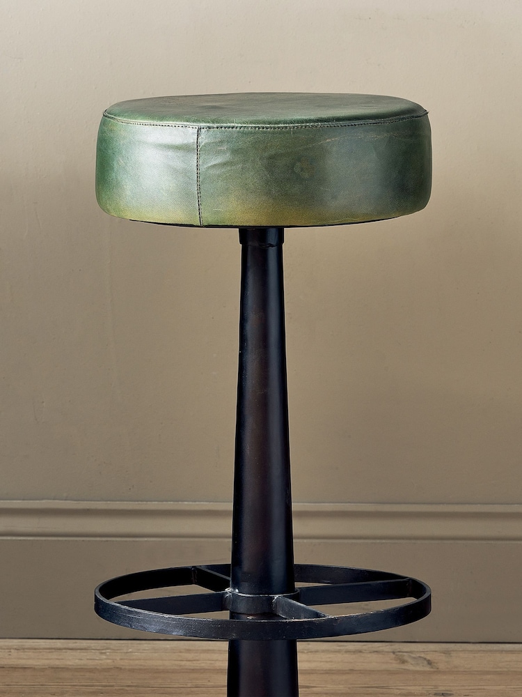 Nkuku Rich Green Narwana Leather Round Stool - Image 2 of 4 Nkuku Rich Green Narwana Leather Round Stool - Image 2 of 4
