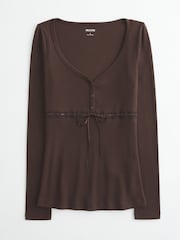 Hollister Long Sleeved Henley Brown Top - Image 1 of 1