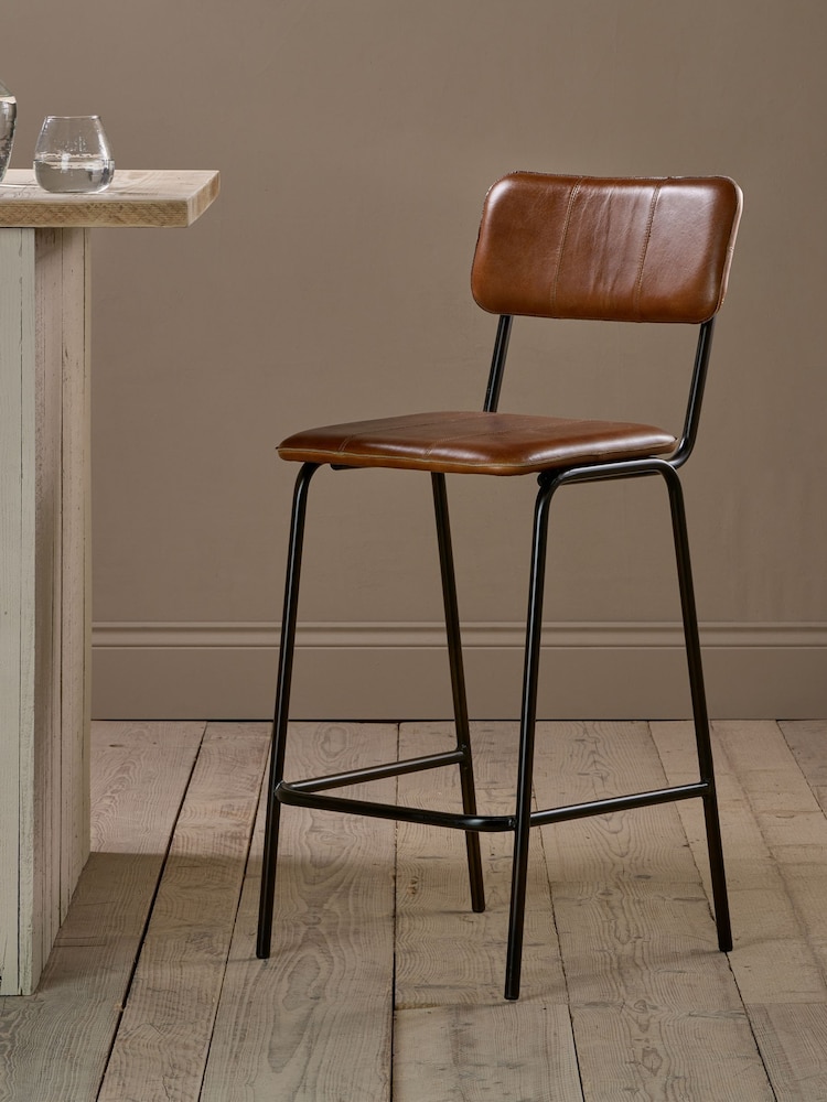 Nkuku Aged Tan Ukari Counter Chair - Image 1 of 6 Nkuku Aged Tan Ukari Counter Chair - Image 1 of 6