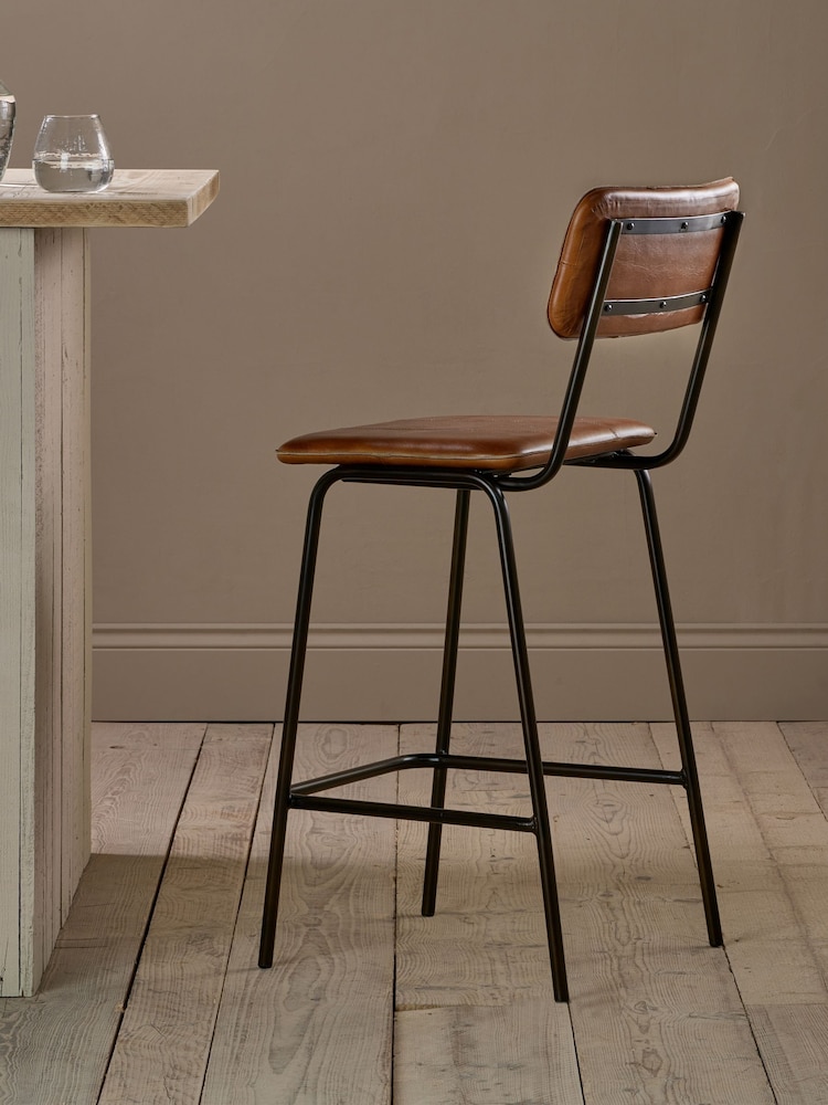 Nkuku Aged Tan Ukari Counter Chair - Image 2 of 6 Nkuku Aged Tan Ukari Counter Chair - Image 2 of 6