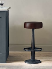 Nkuku Chocolate Brown Narwana Leather Round Stool - Image 1 of 3