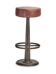 Nkuku Chocolate Brown Narwana Leather Round Stool - Image 3 of 3
