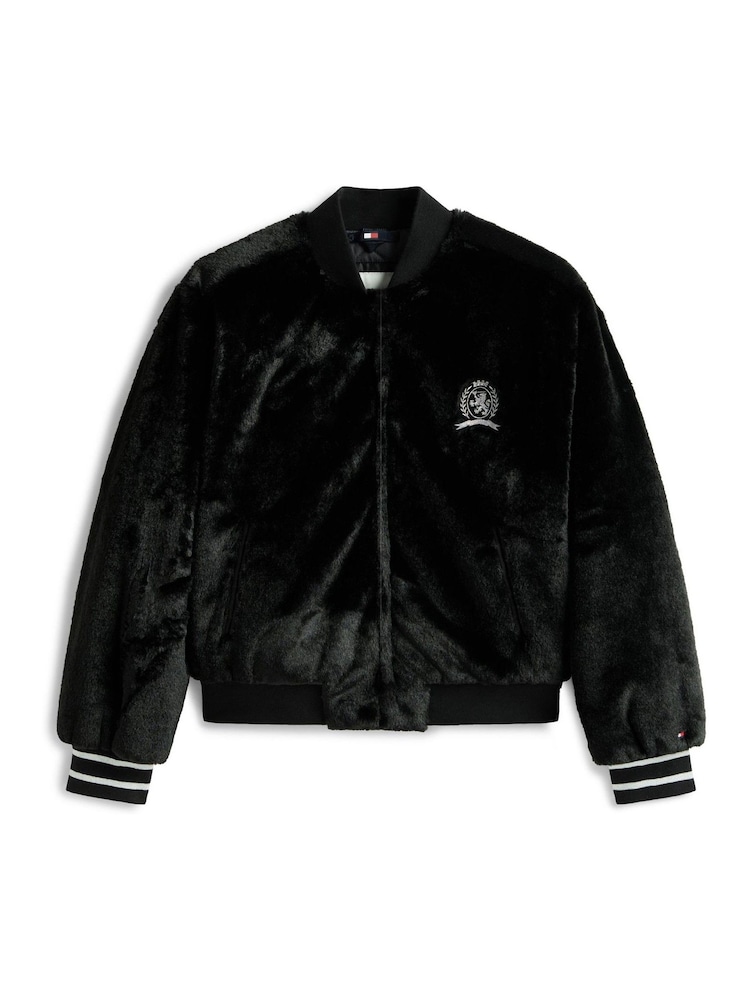 Tommy Hilfiger Black Faux Fur Relaxed Bomber Jacket - Image 5 of 5 Tommy Hilfiger Black Faux Fur Relaxed Bomber Jacket - Image 5 of 5