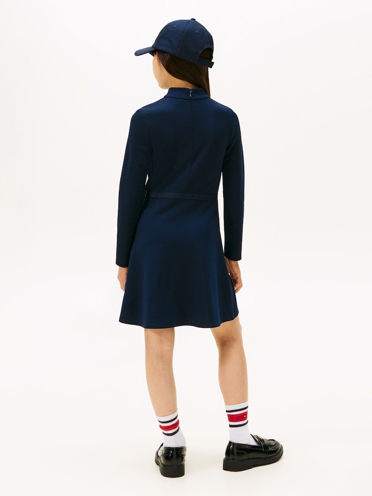 Tommy Hilfiger Blue Sparkle Logo Mock Neck Skater Dress - Image 2 of 5