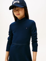 Tommy Hilfiger Blue Sparkle Logo Mock Neck Skater Dress - Image 3 of 5