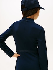 Tommy Hilfiger Blue Sparkle Logo Mock Neck Skater Dress - Image 4 of 5