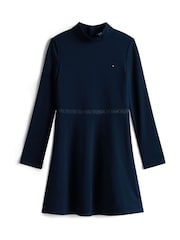 Tommy Hilfiger Blue Sparkle Logo Mock Neck Skater Dress - Image 5 of 5