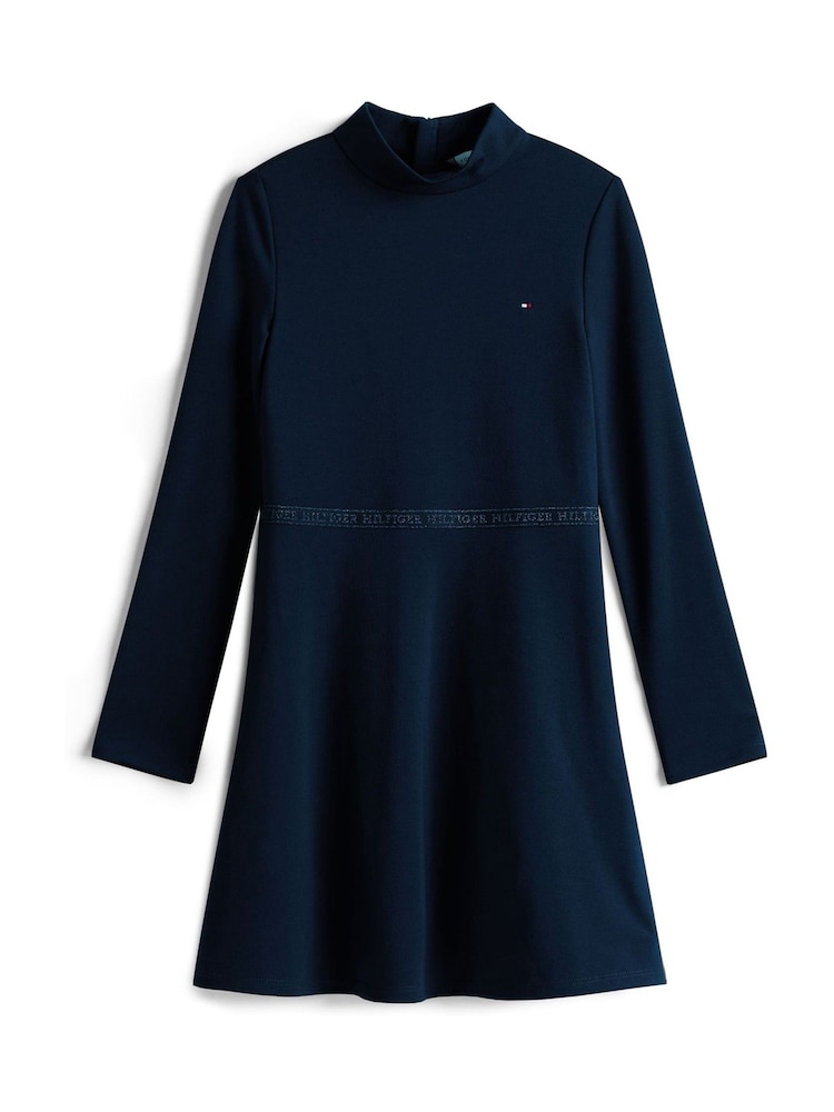 Tommy Hilfiger Blue Sparkle Logo Mock Neck Skater Dress - Image 5 of 5