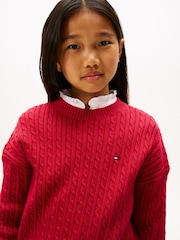 Tommy Hilfiger Red Relaxed Cable Knit Jumper - Image 4 of 5