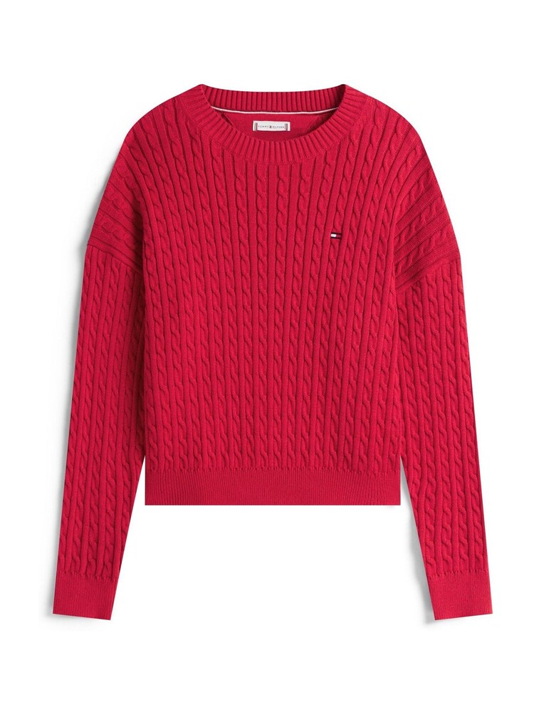 Tommy Hilfiger Red Relaxed Cable Knit Jumper - Image 5 of 5 Tommy Hilfiger Red Relaxed Cable Knit Jumper - Image 5 of 5