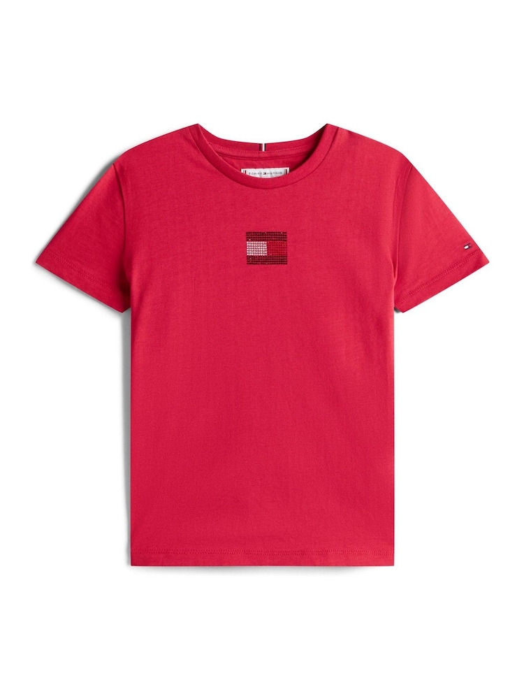 Tommy Hilfiger Red Diamanté Flag Jersey T-Shirt - Image 5 of 5 Tommy Hilfiger Red Diamanté Flag Jersey T-Shirt - Image 5 of 5