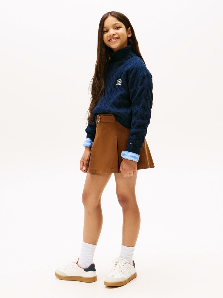 Tommy Hilfiger Blue Crest Embroidery Cable Knit Turtleneck Jumper - Image 2 of 5 Tommy Hilfiger Blue Crest Embroidery Cable Knit Turtleneck Jumper - Image 2 of 5