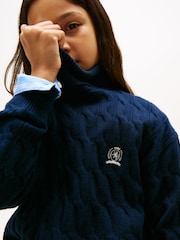 Tommy Hilfiger Blue Crest Embroidery Cable Knit Turtleneck Jumper - Image 4 of 5