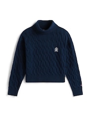 Tommy Hilfiger Blue Crest Embroidery Cable Knit Turtleneck Jumper - Image 5 of 5