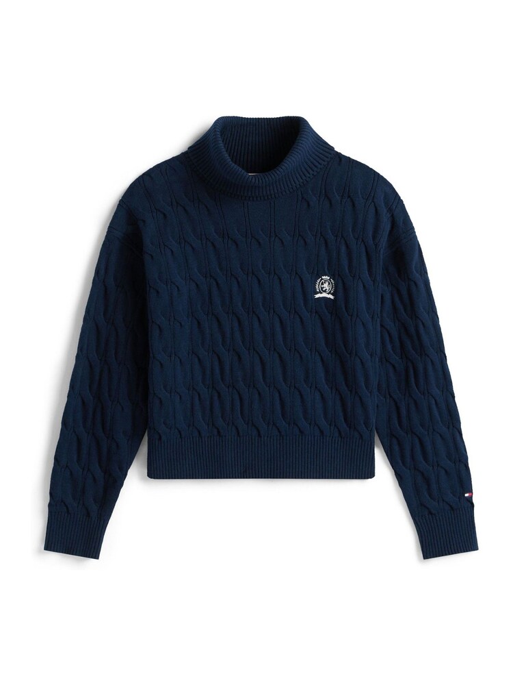 Tommy Hilfiger Blue Crest Embroidery Cable Knit Turtleneck Jumper - Image 5 of 5 Tommy Hilfiger Blue Crest Embroidery Cable Knit Turtleneck Jumper - Image 5 of 5