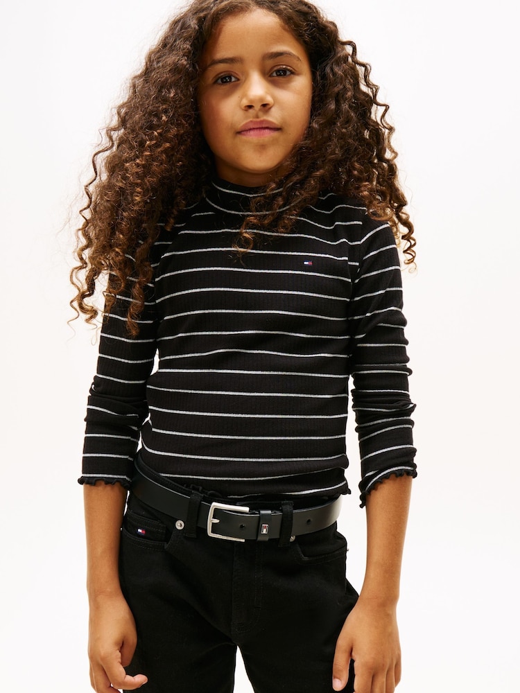 Tommy Hilfiger Black Sparkle Stripe Extra Slim Mock Neck Top - Image 1 of 5 Tommy Hilfiger Black Sparkle Stripe Extra Slim Mock Neck Top - Image 1 of 5