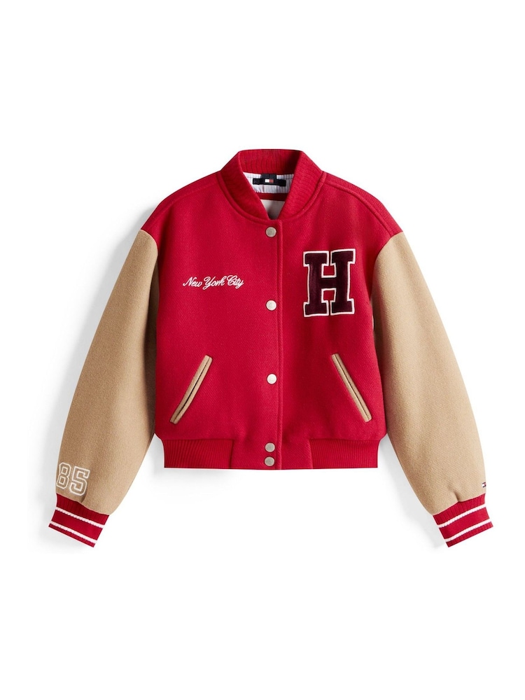 Tommy Hilfiger Red Varsity Back Logo Relaxed Letterman Jacket - Image 5 of 5