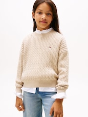 Tommy Hilfiger Cream Relaxed Cable Knit Jumper - Image 1 of 5